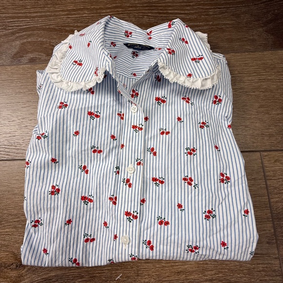 Brooks Brothers Women's Cotton Ruffled Floral Button Shirt Peter Pan Collar sz 6 - Picture 3 of 15